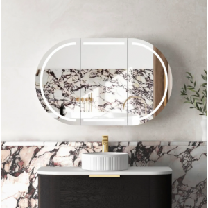 Bondi Black Oak Oval Led Mirror Shaving Cabinet 1200*750